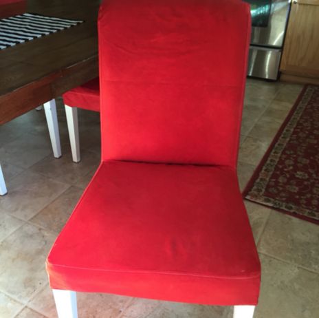 DIY – Dyeing IKEA Henriksdal chair covers red done!