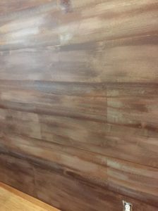 faux wood wall closeup - Boronial Brown and Chocolate Heart Behr paint.